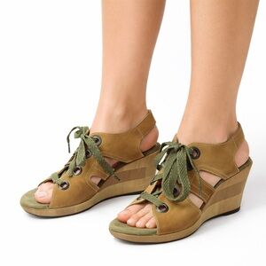 Wolky Womens Size 10 Leather Lace Up Wedge Sandals Comfort‎ Walking Shoes